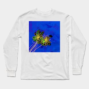 Fun Flower Art On Bright Blue Long Sleeve T-Shirt